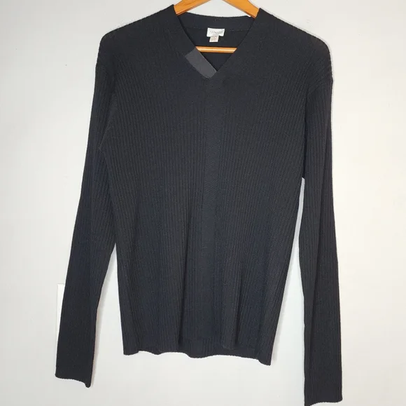 Armani Wool Black RibbedV-Neck Sweater Men's Sz Medium Giorgio Armani Collezioni